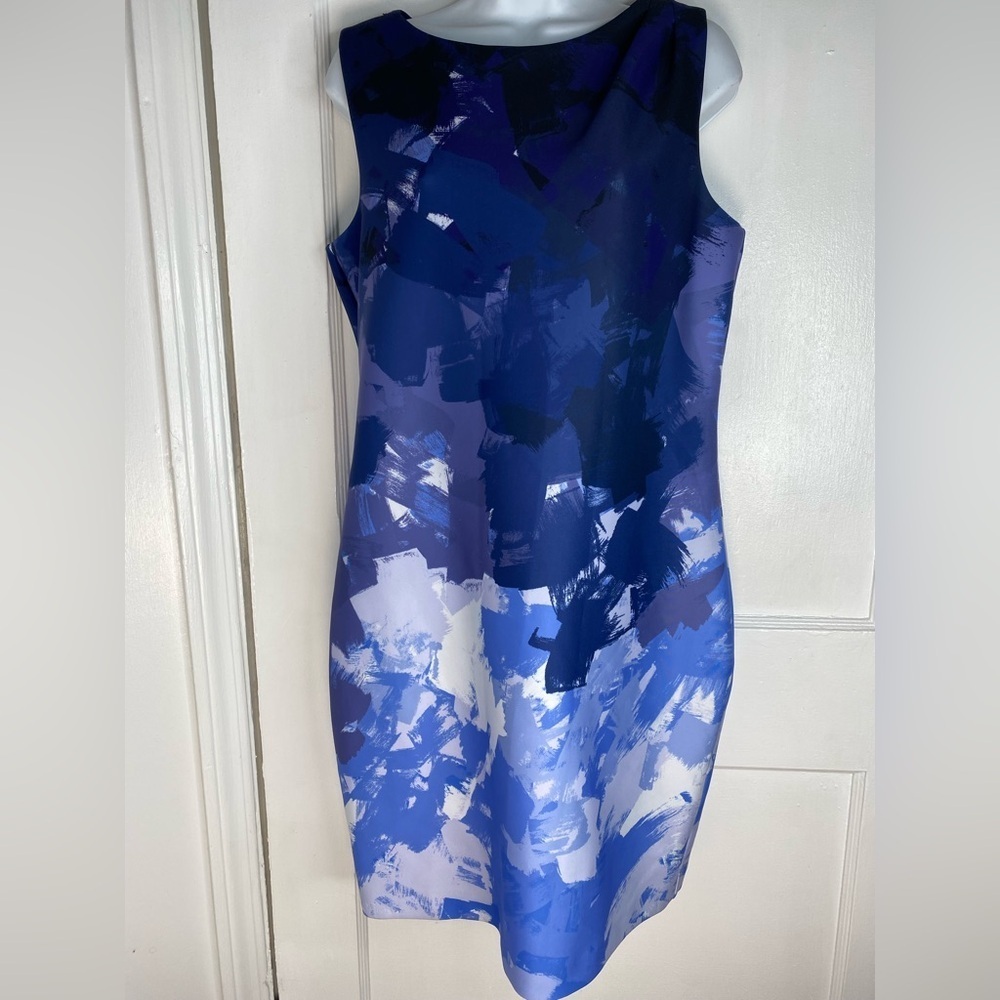 Donna Karan Blue and White Abstract Midi Sleeveless Dress Size 12